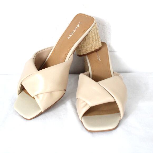 Lisa Vicky Impress-V Nude Sheep Nappa Block Heel Sandal Size 9M Slide NIB - Picture 1 of 6